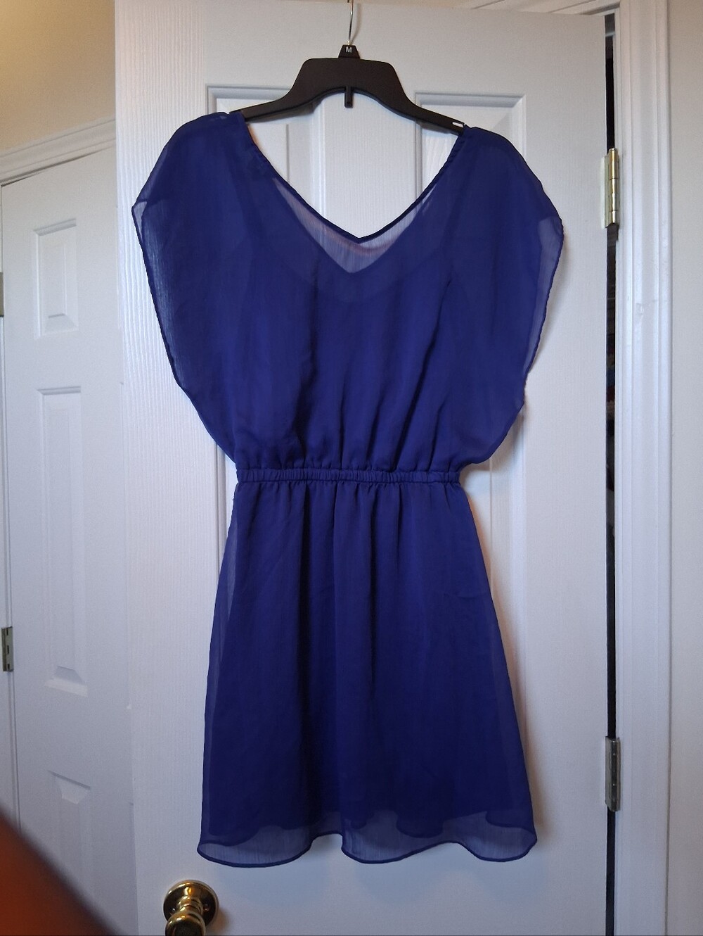 Sheer V-Neck Elastic Waist top Royal Blue